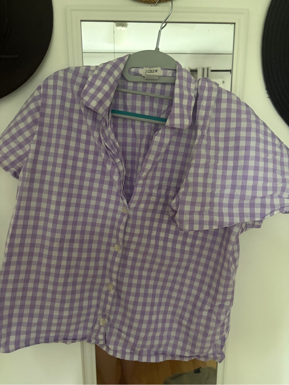 J. Crew Lavender and White Gingham Button-Down Shirt